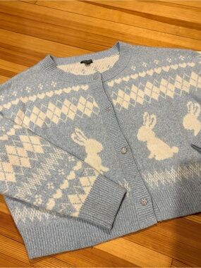 Light Blue Bunny Pattern Women's Cardigan Sweater